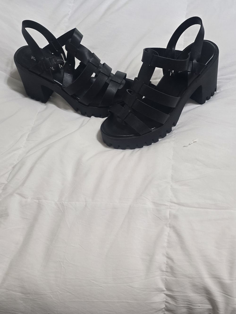 Spencer's Black Chunky Strappy Heels